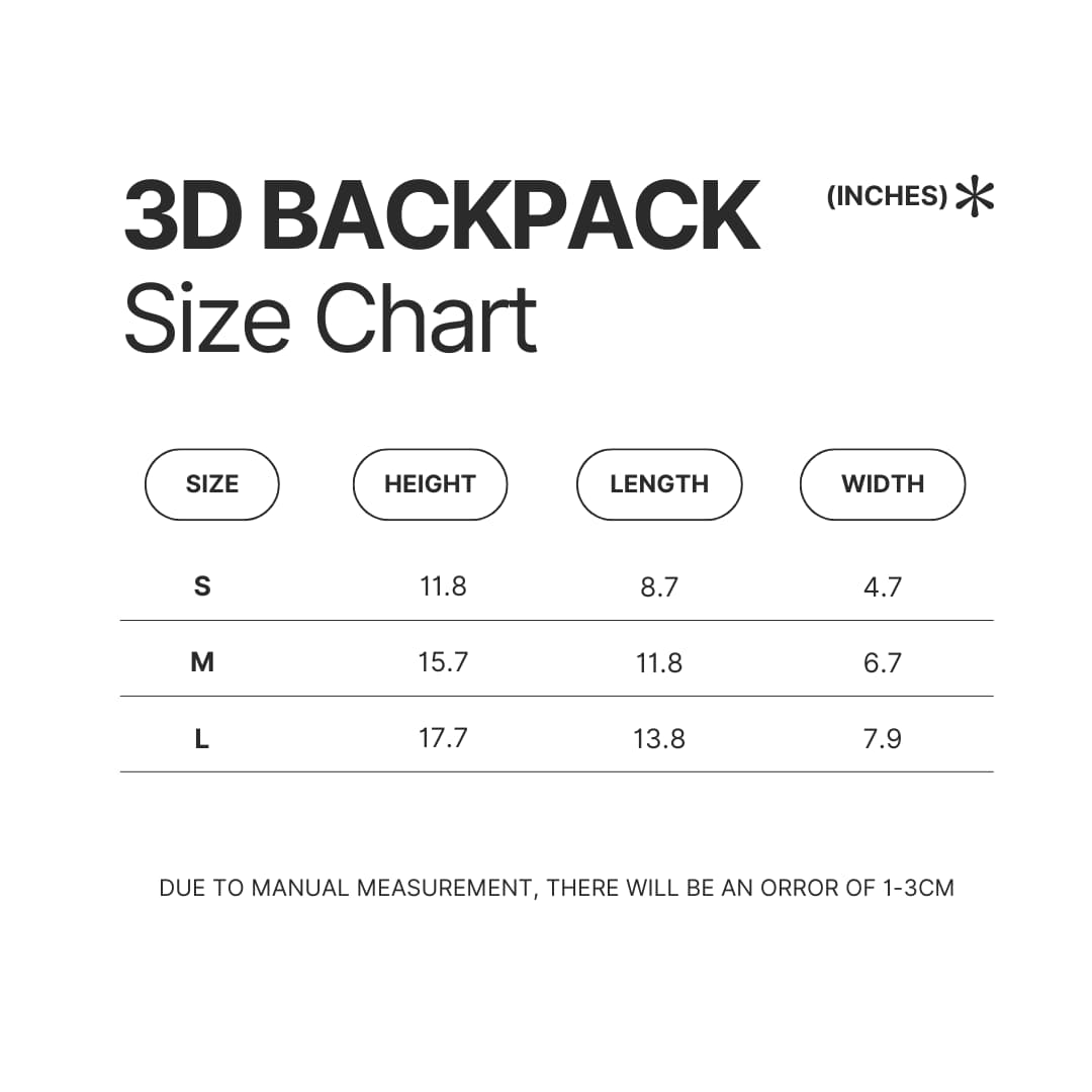 3D Backpack Size Chart - ITZY Merch