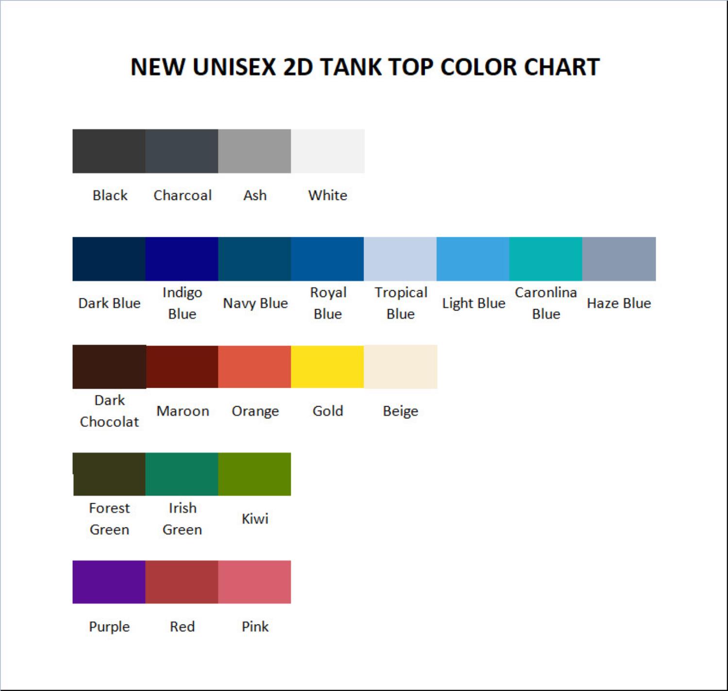 tank top color chart - ITZY Merch